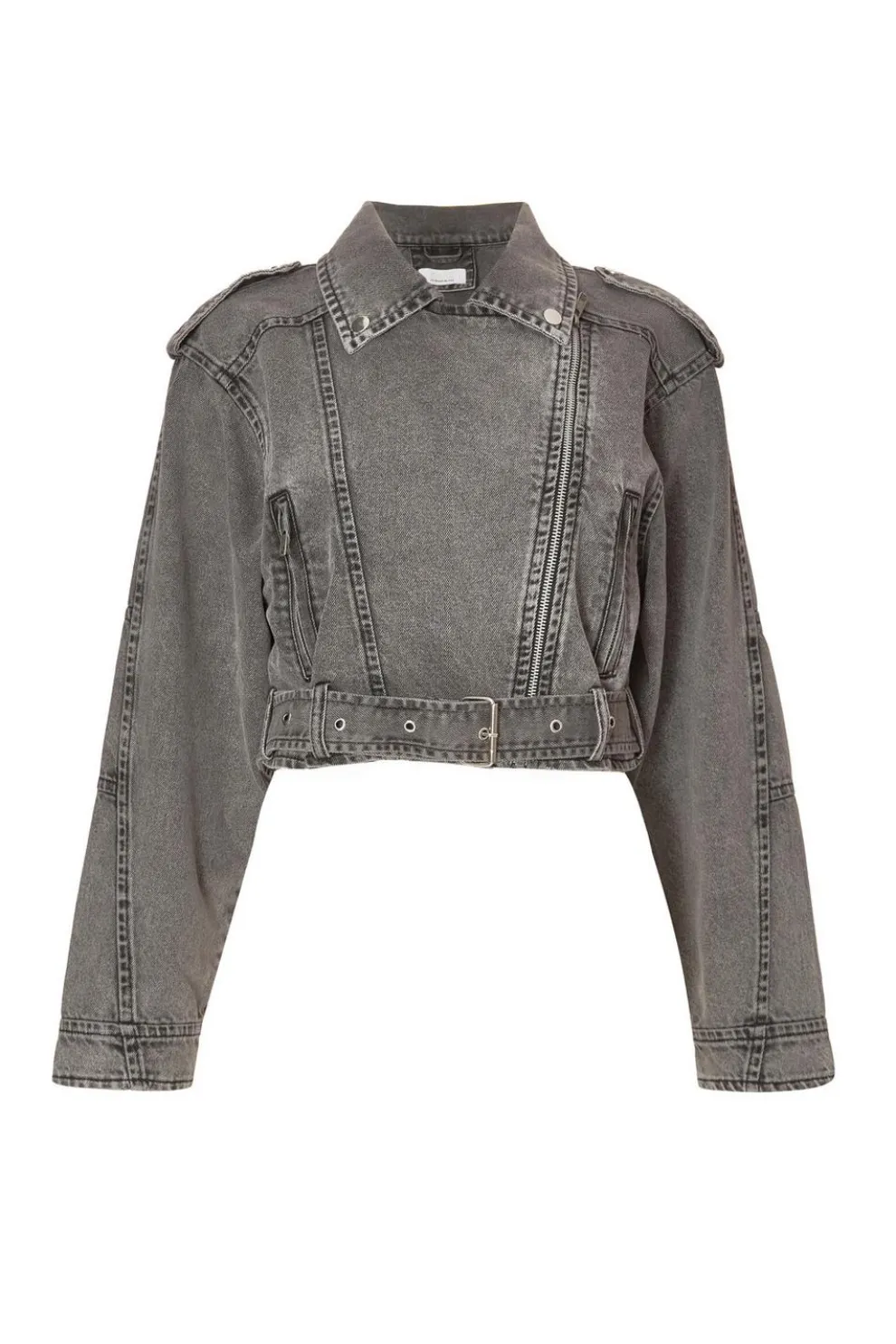 Grey Denim Biker Jacket