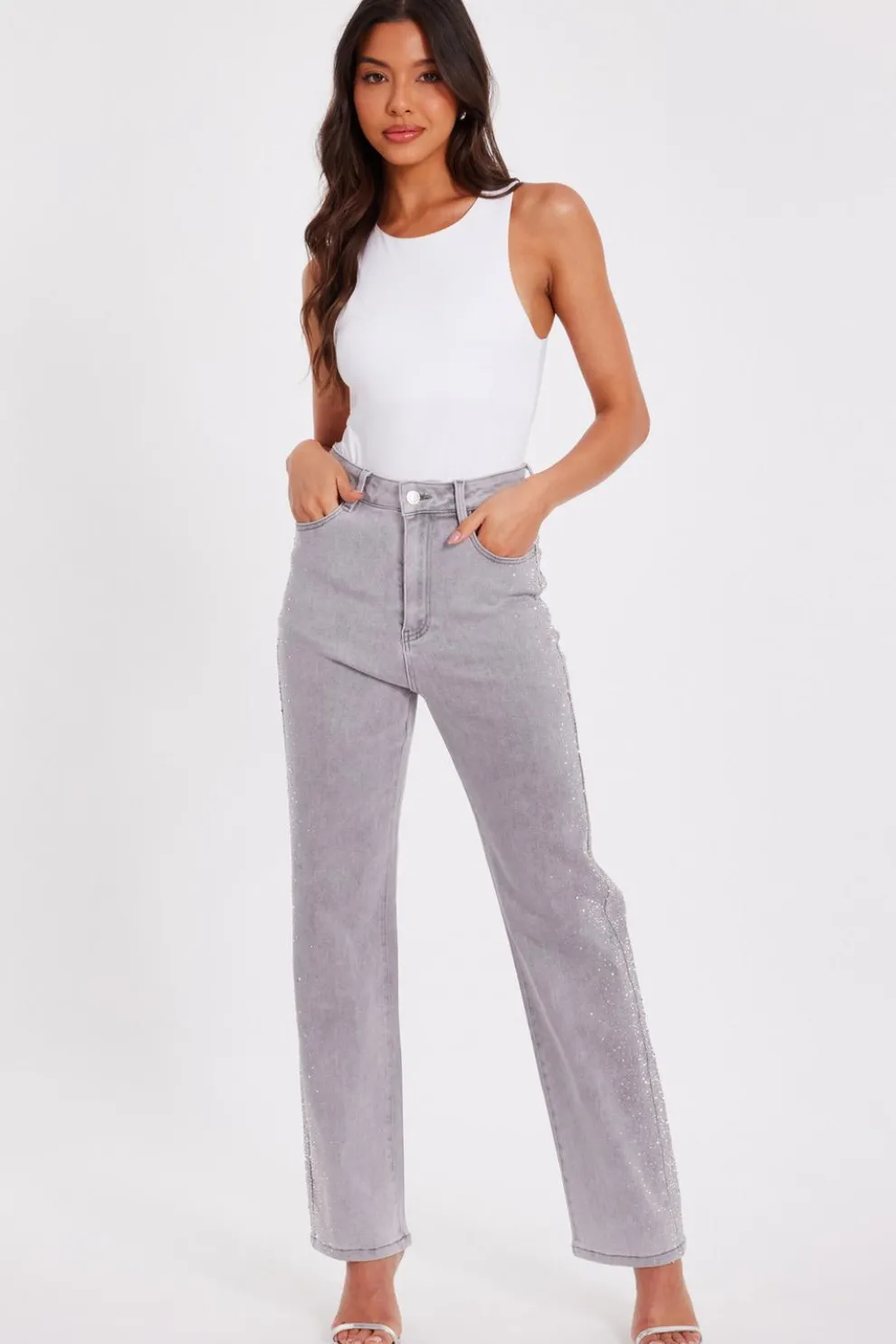 Grey Denim Diamante Jeans