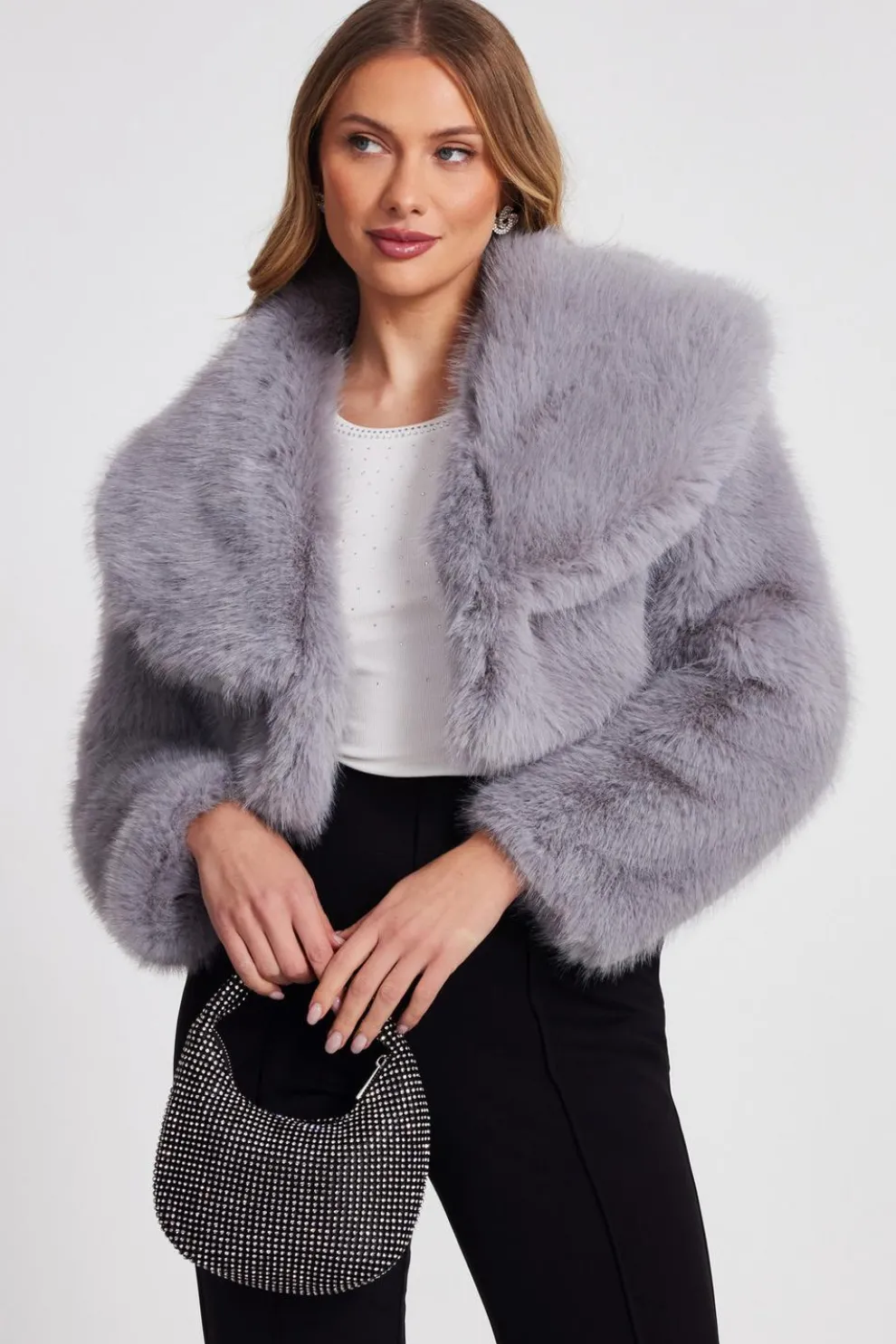 Grey Faux Fur Cropped Jacket