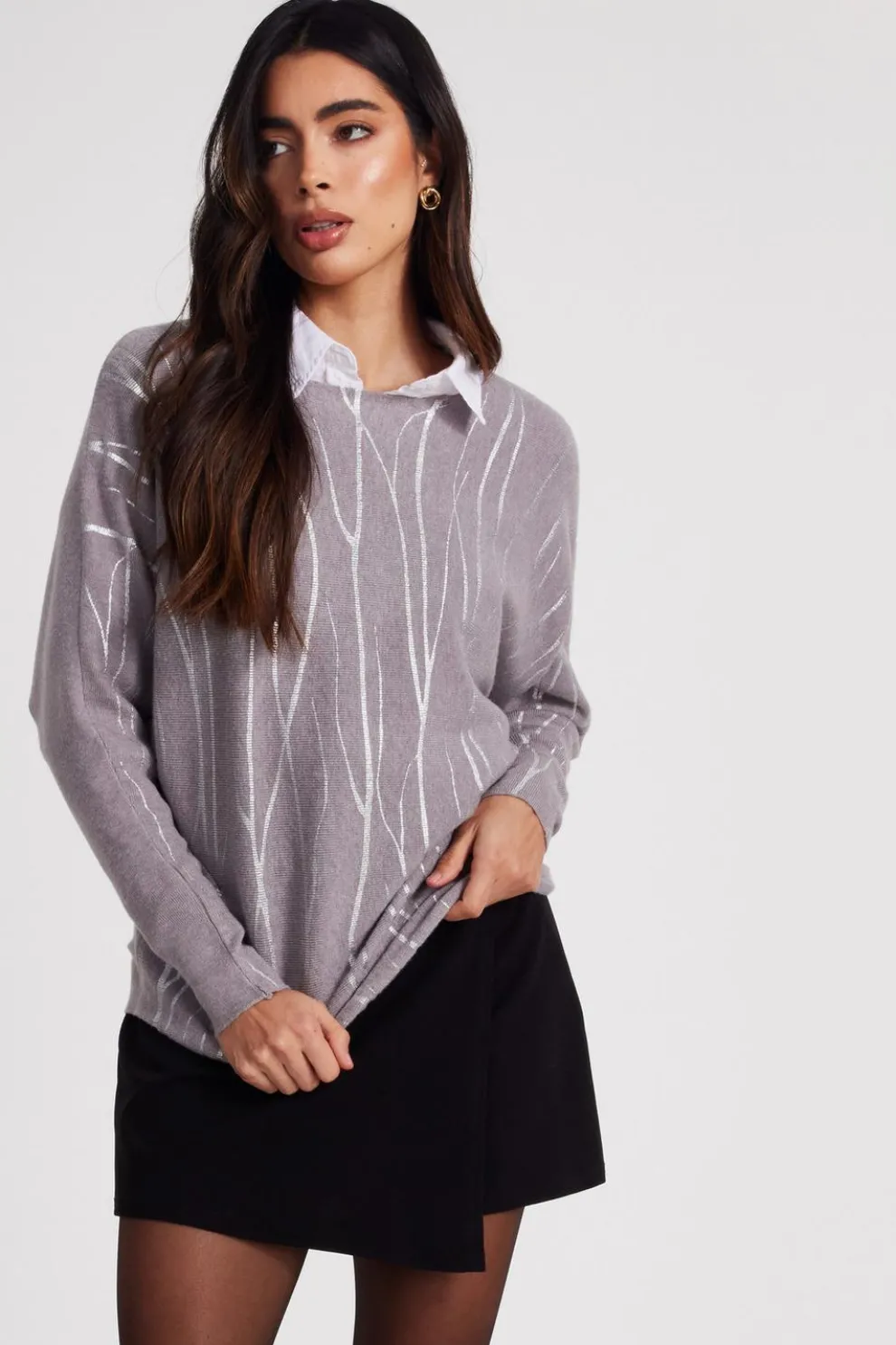 Grey Knit Foil Detail Jumper