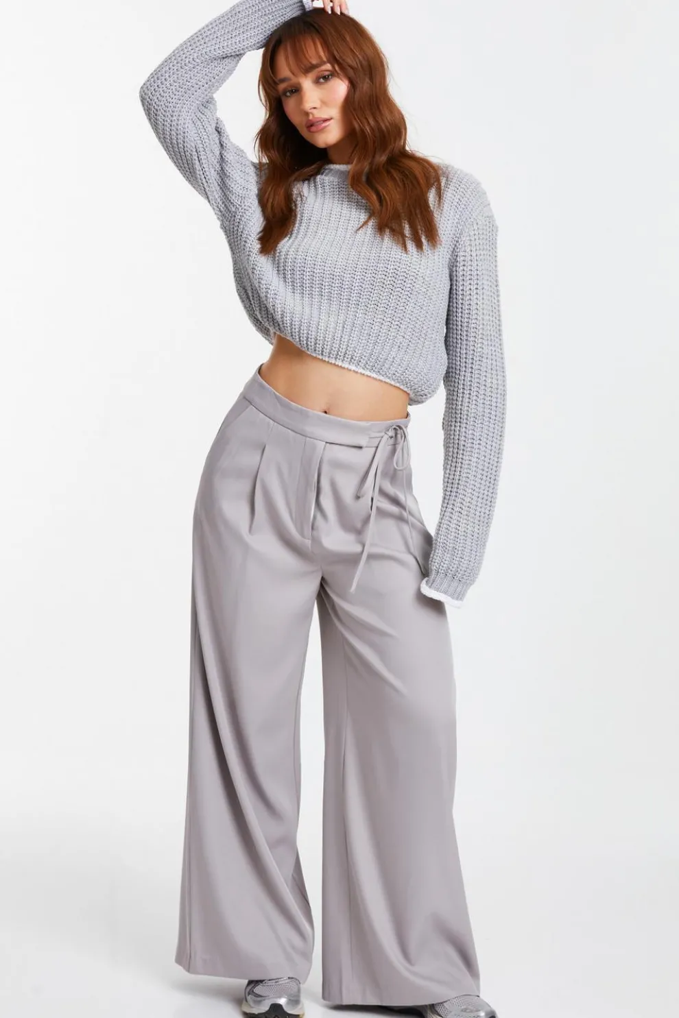 Grey Knitted Crop Jumper
