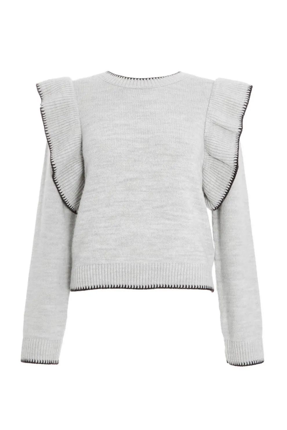 Grey Knitted Frill Sleeve Jumper