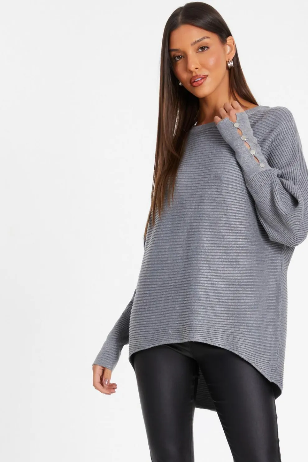 Grey Light Knit Buttoned Jumper