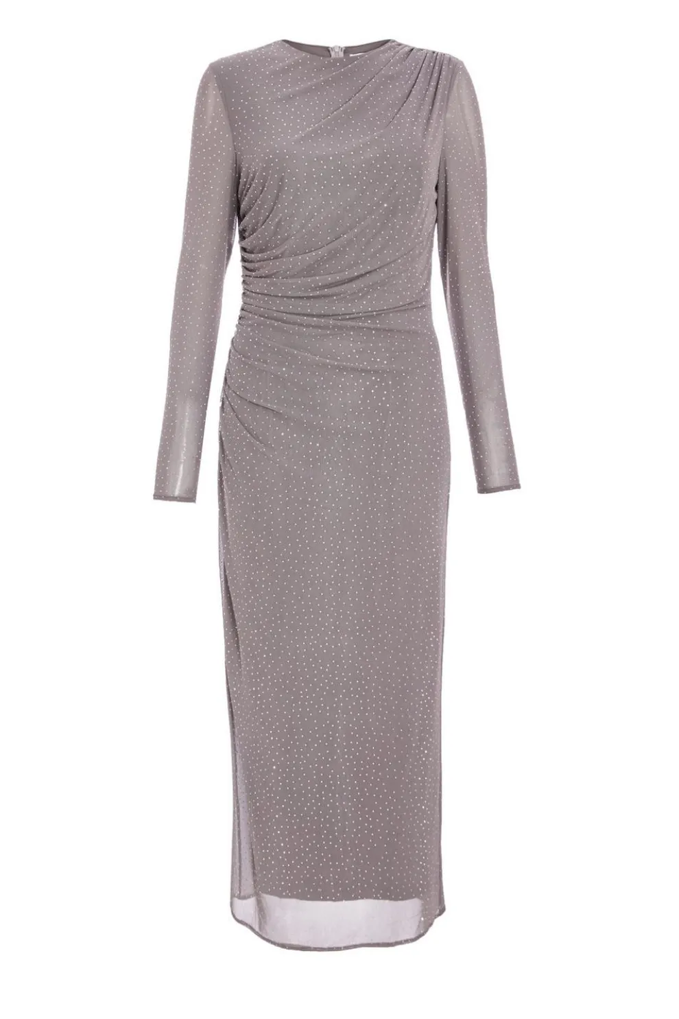 Grey Mesh Diamante Maxi Dress