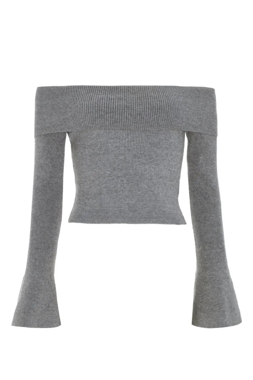 Grey Ribbed Bardot Jumper