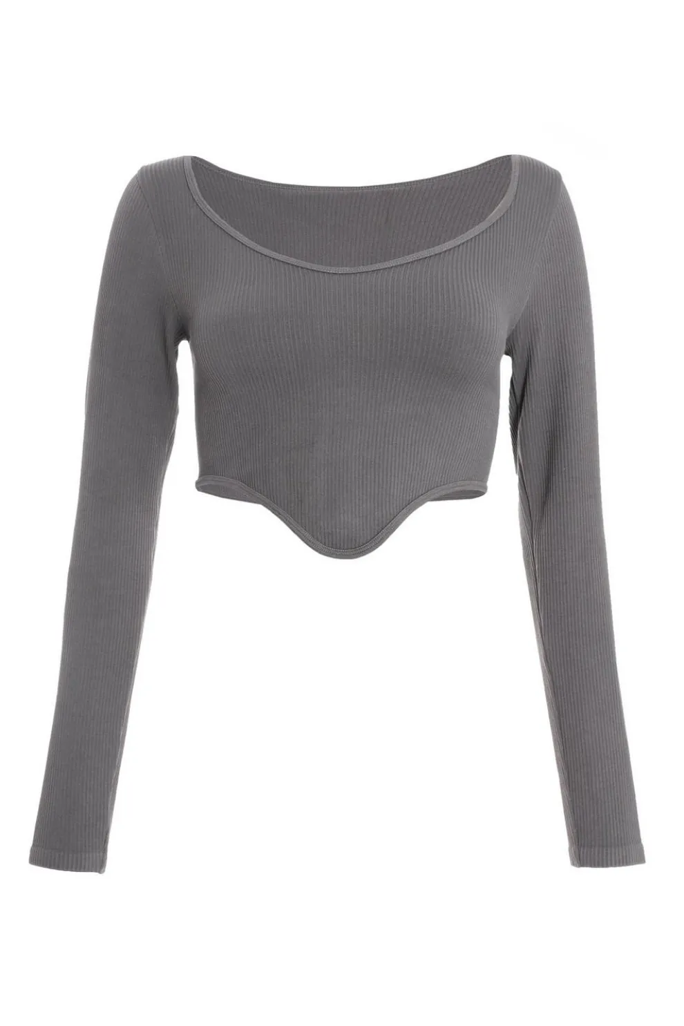 Grey Ribbed Crop Top