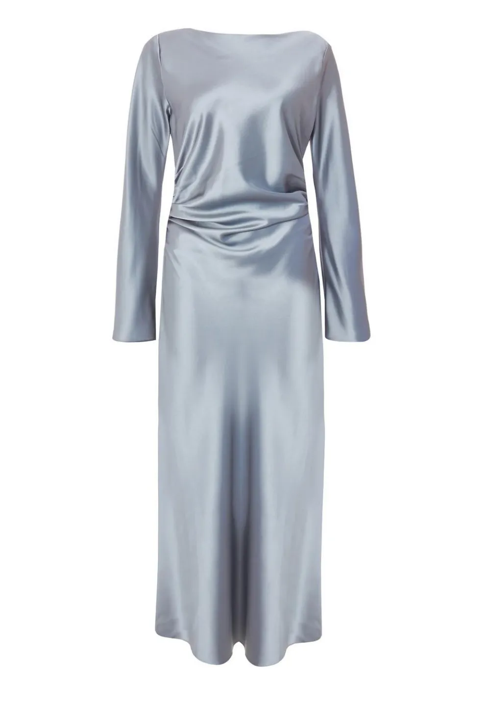 Grey Satin Ruched Side Midaxi Dress