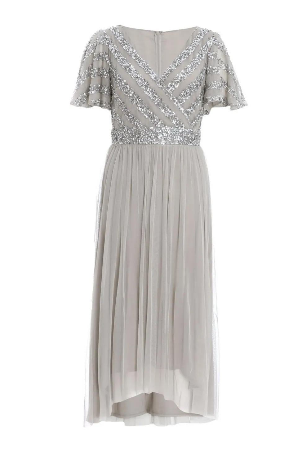 Grey Sequin Wrap Tulle Midi Dress