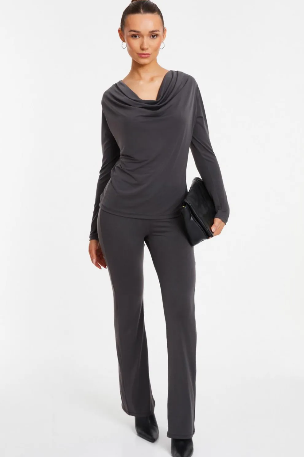 Grey Stretch Wide Leg Trousers