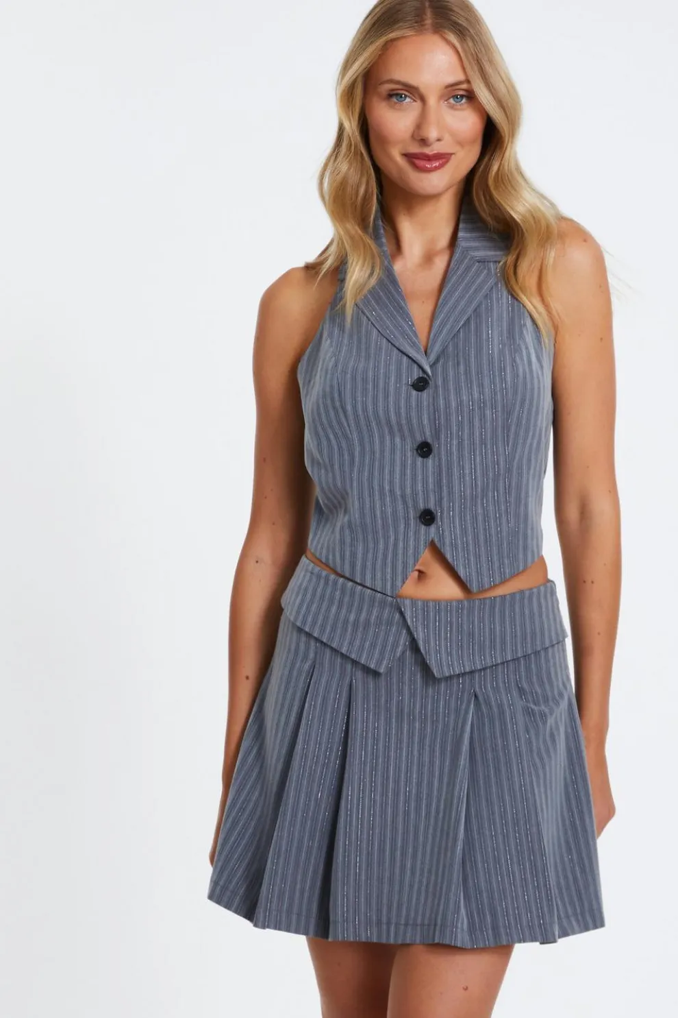 Grey Stripe Halterneck Waistcoat