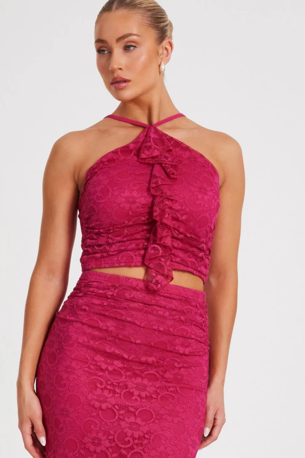 Hot Pink Lace Crop Top