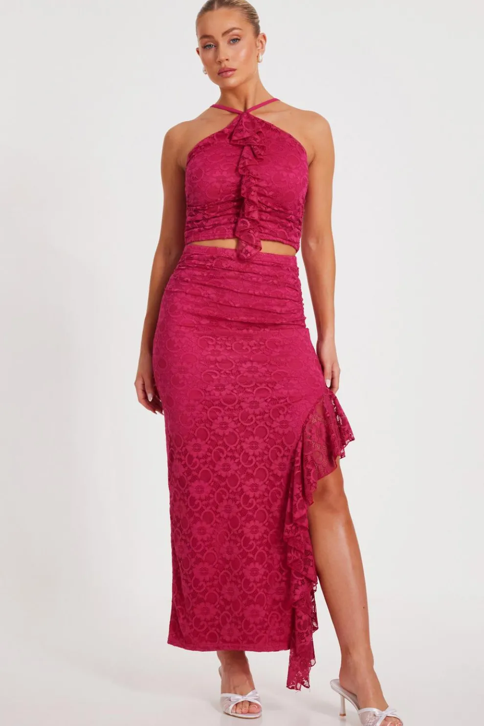 Hot Pink Lace Midaxi Skirt