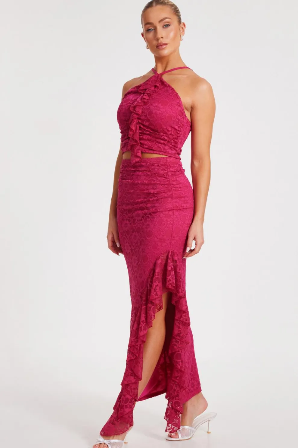 Hot Pink Lace Midaxi Skirt