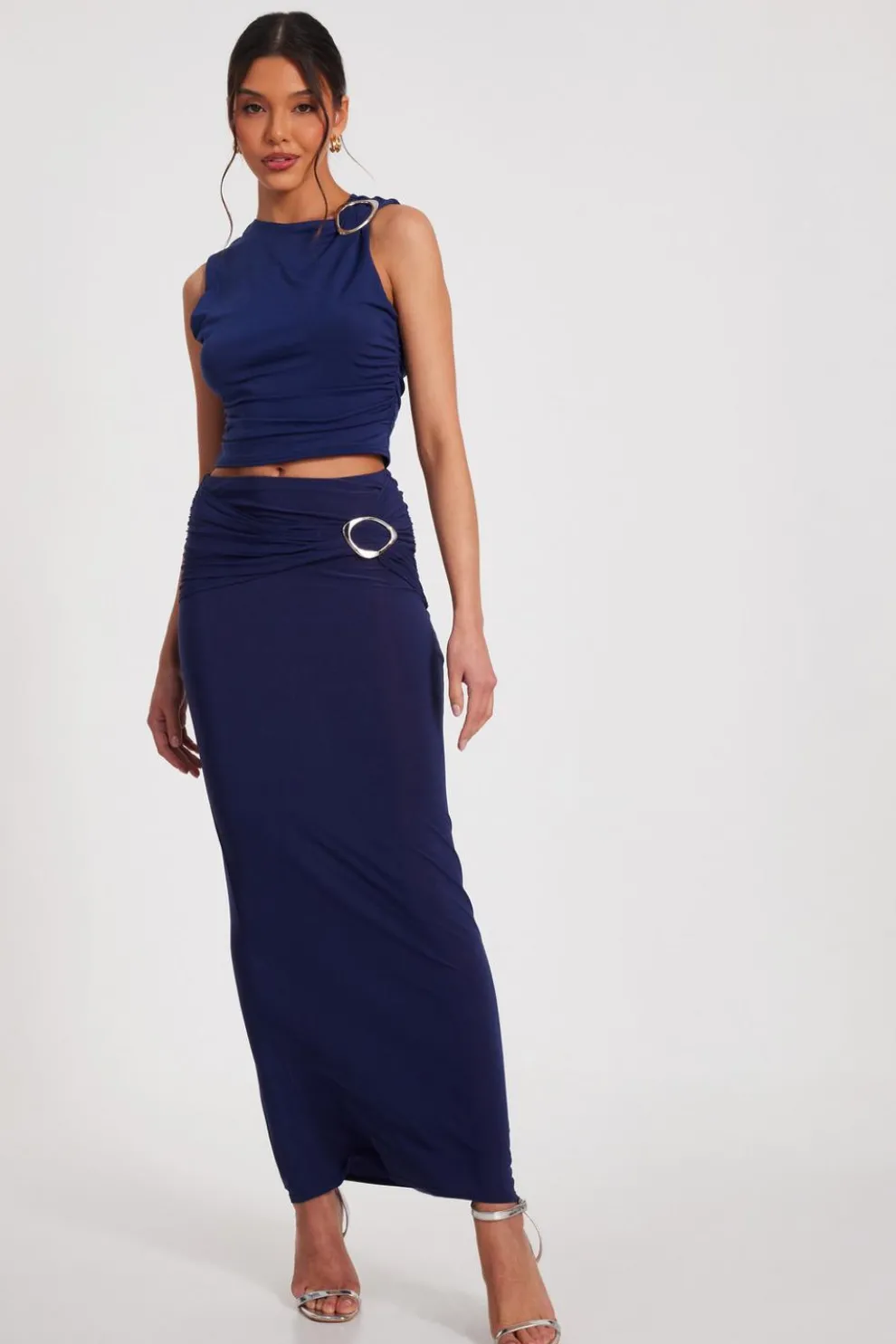Indigo Buckle Detail Maxi Skirt
