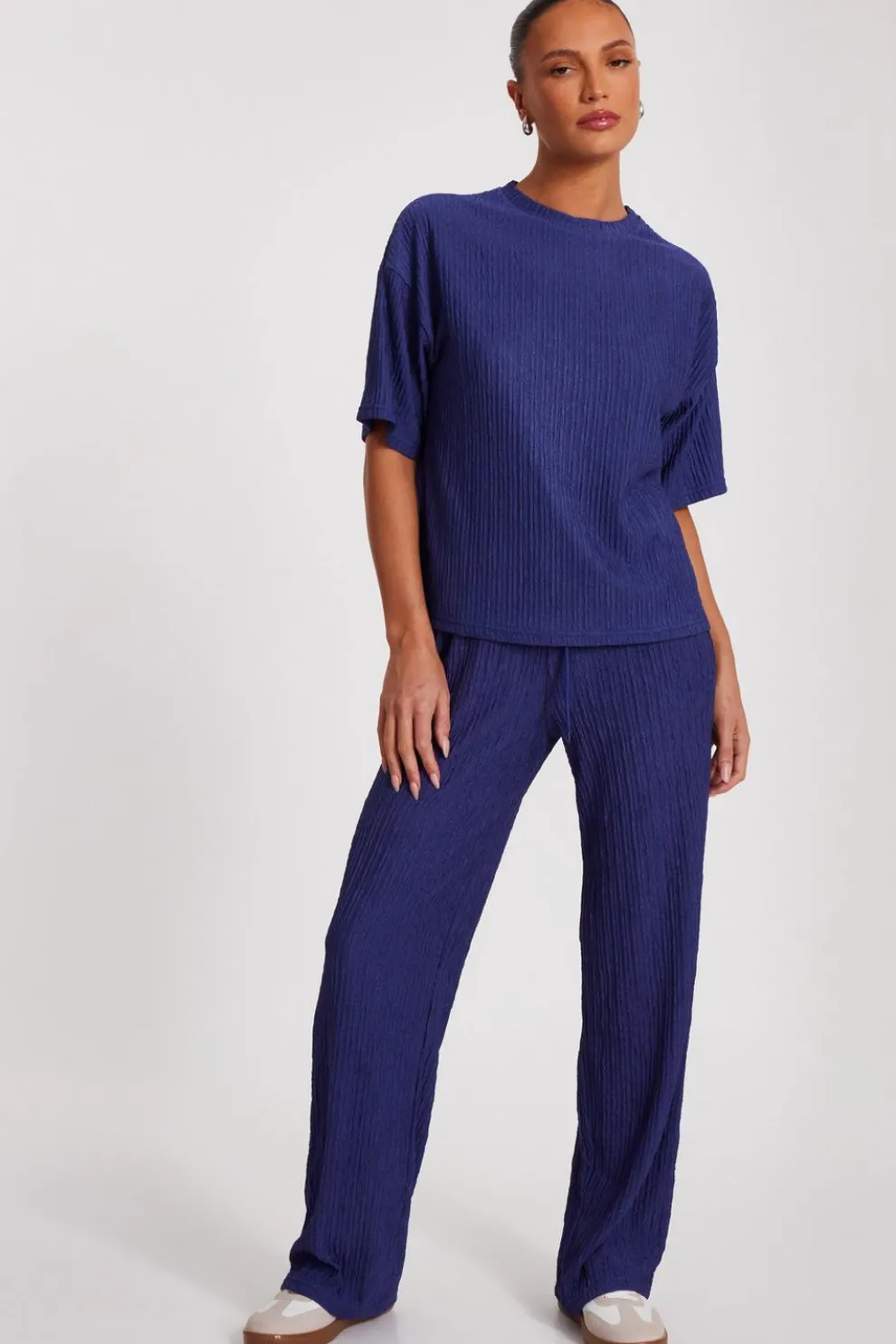 Indigo Textured Palazzo Trousers