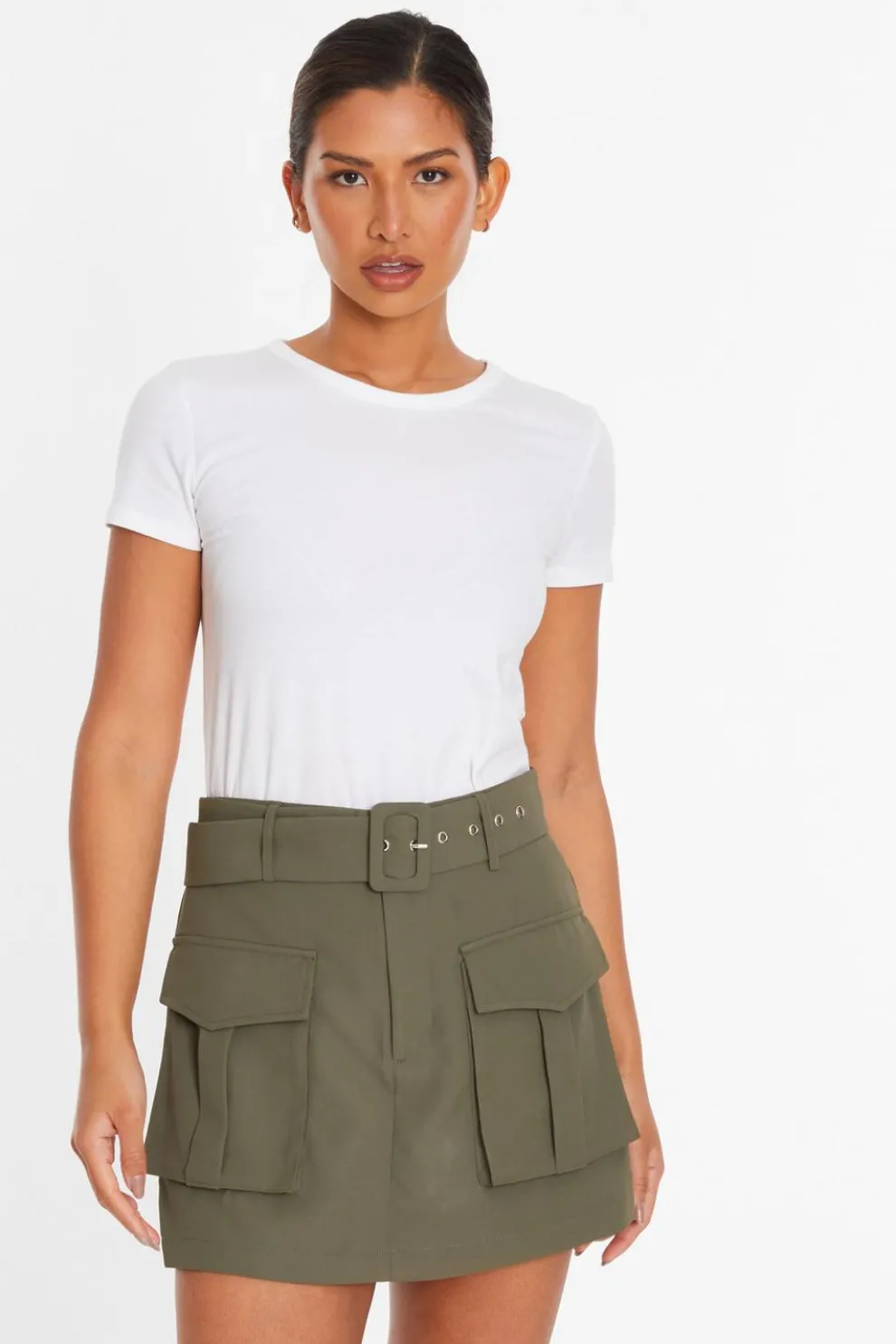 Khaki Belted Cargo Skort