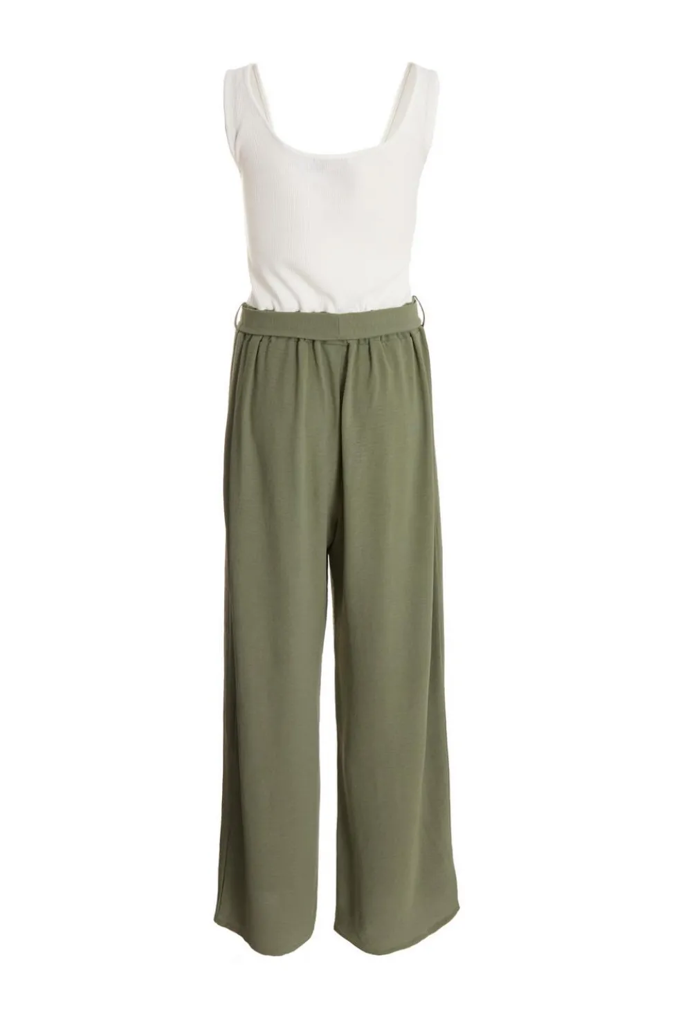 Khaki Contrast Ribbed Palazzo Jumpsuit