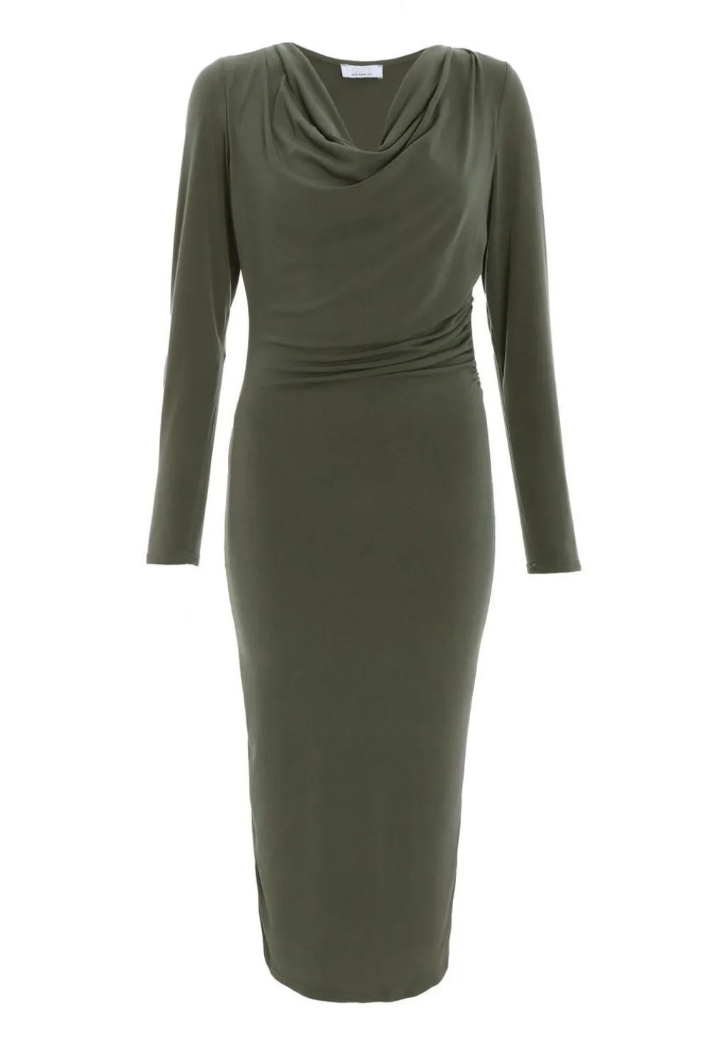 Khaki Cowl Neck Bodycon Midi Dress