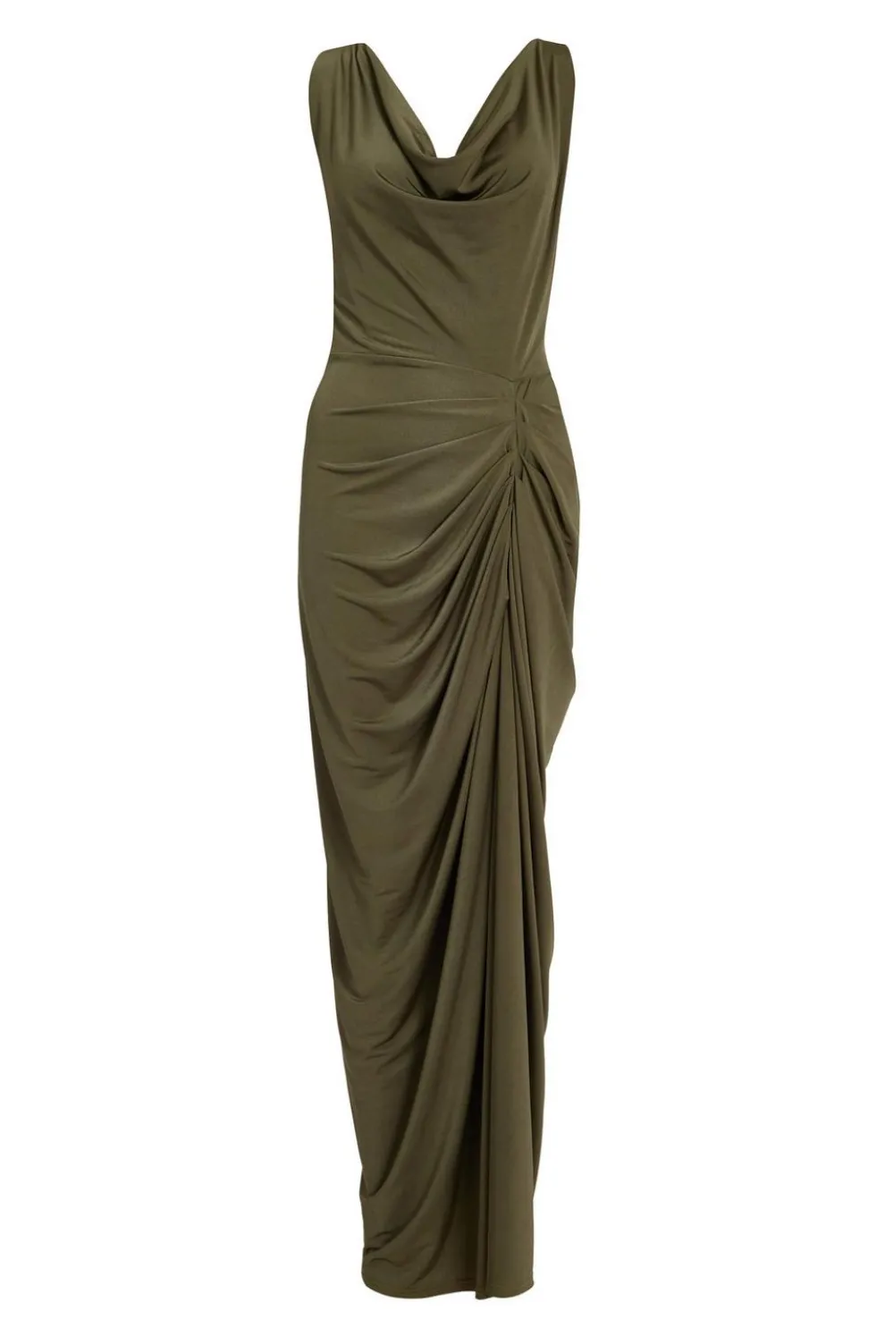 Khaki Cowl Neck Midi Dress