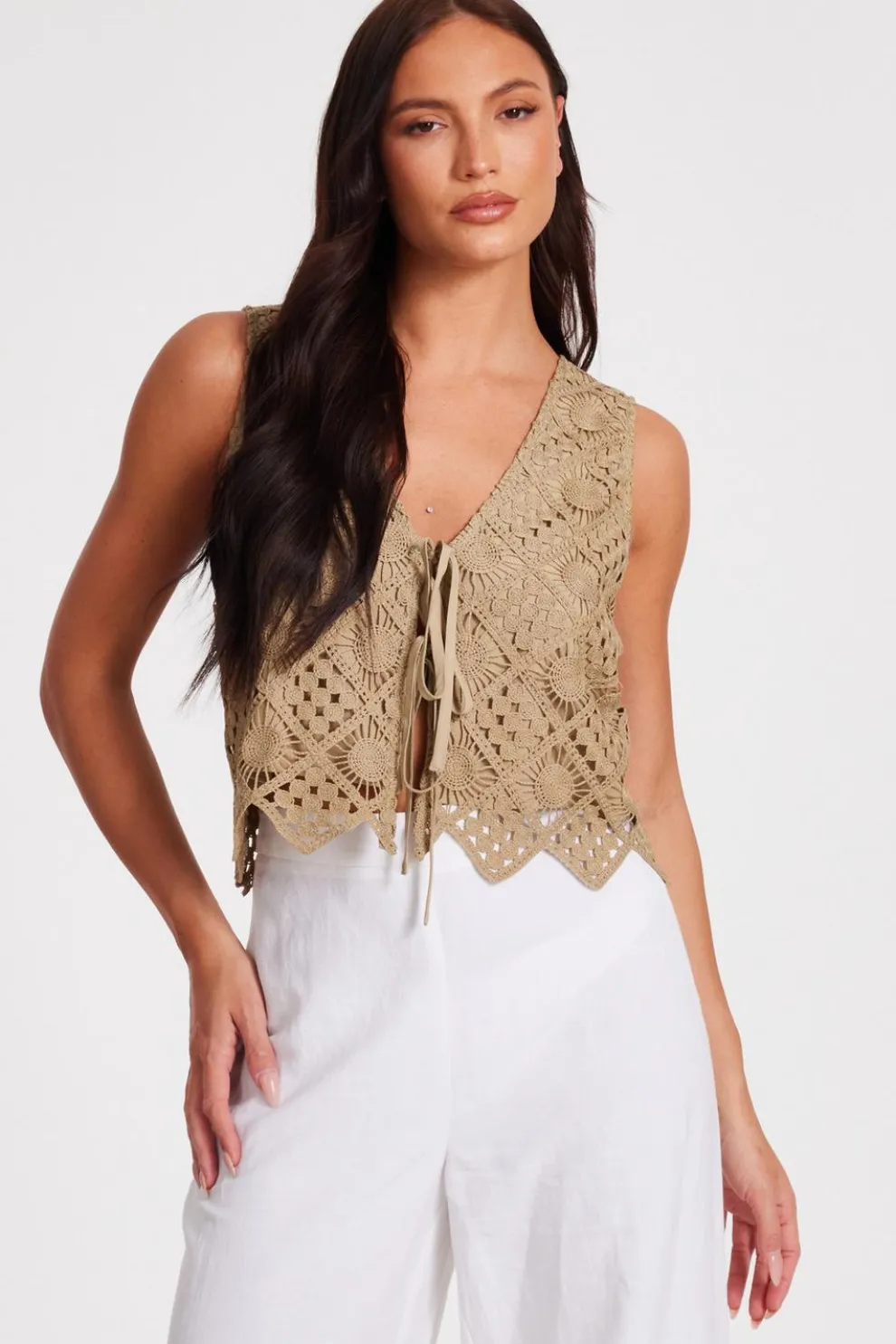 Khaki Crochet Waistcoat