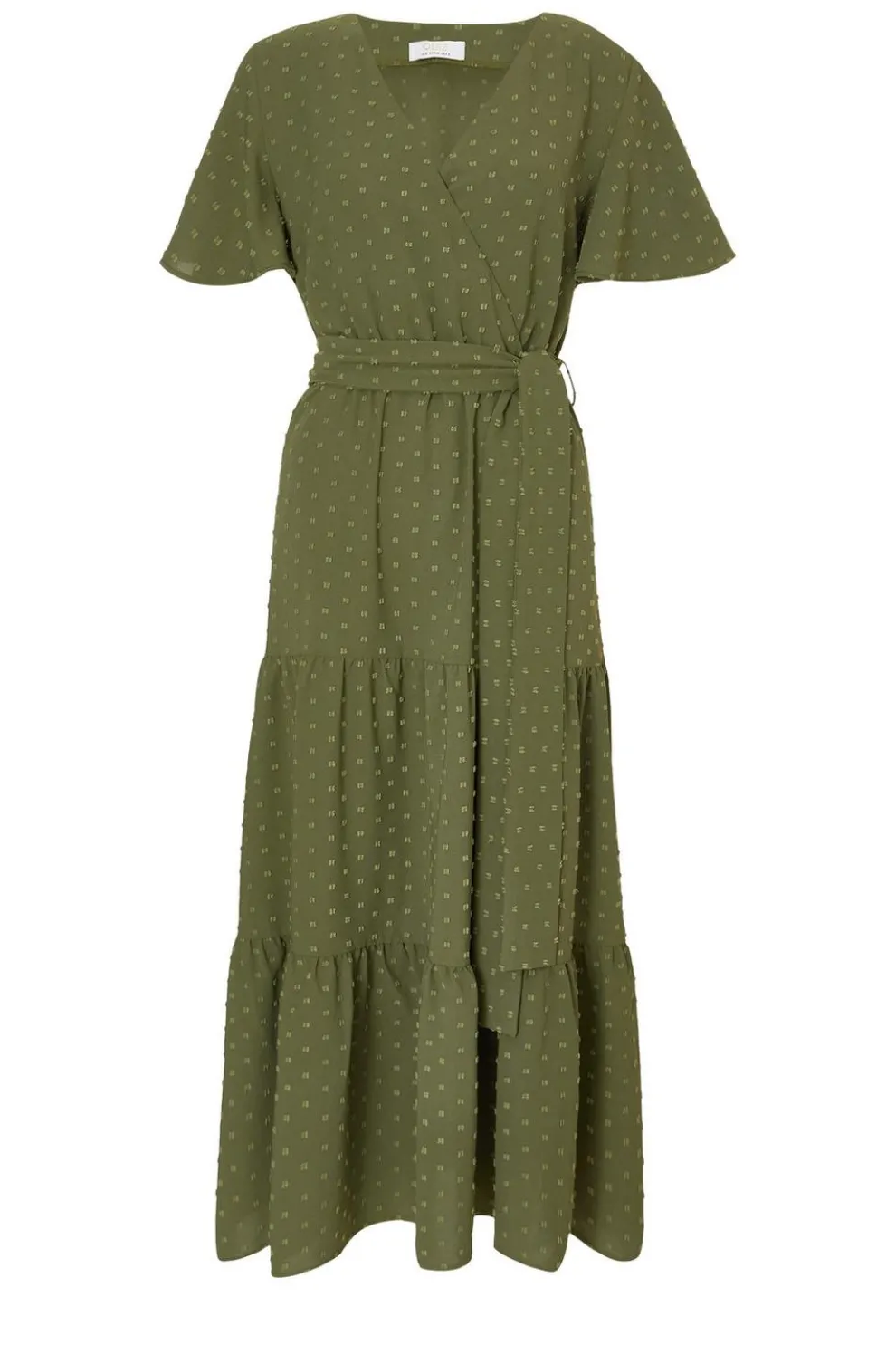 Khaki Dobby Tie Waist Midi Dress