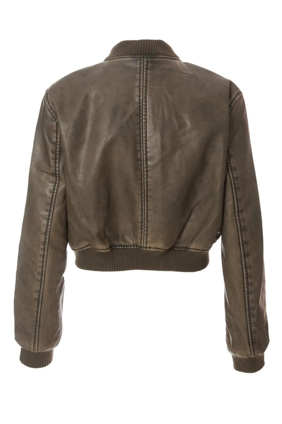 Khaki Faux Leather Bomber Jacket