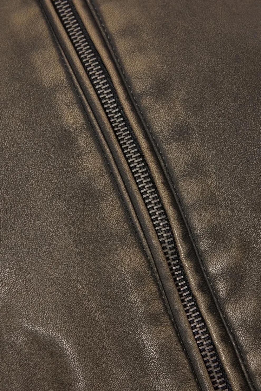 Khaki Faux Leather Bomber Jacket