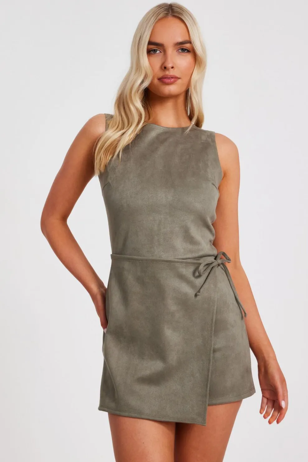 Khaki Faux Suede Playsuit