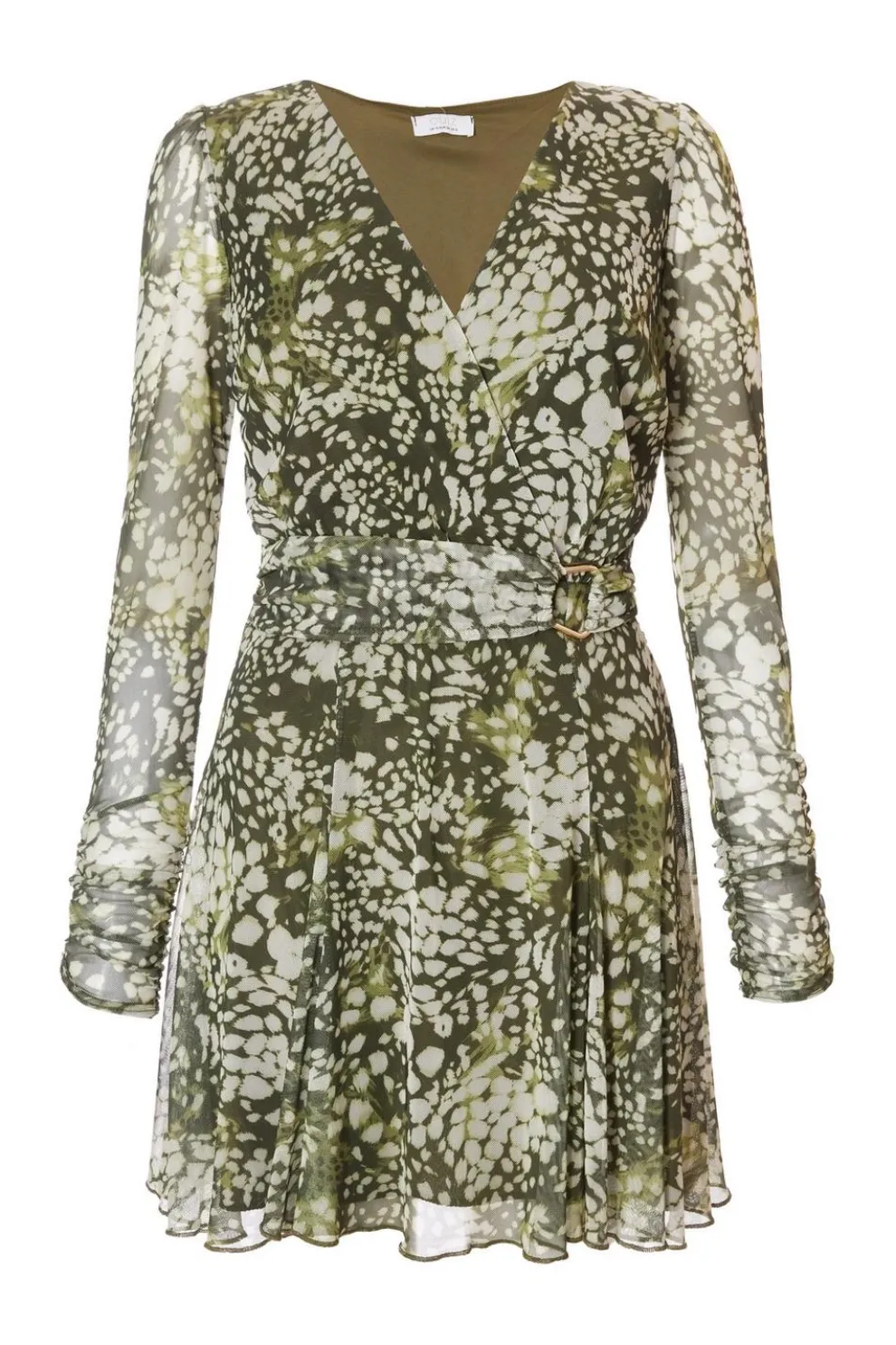 Khaki Mesh Animal Print Mini Dress