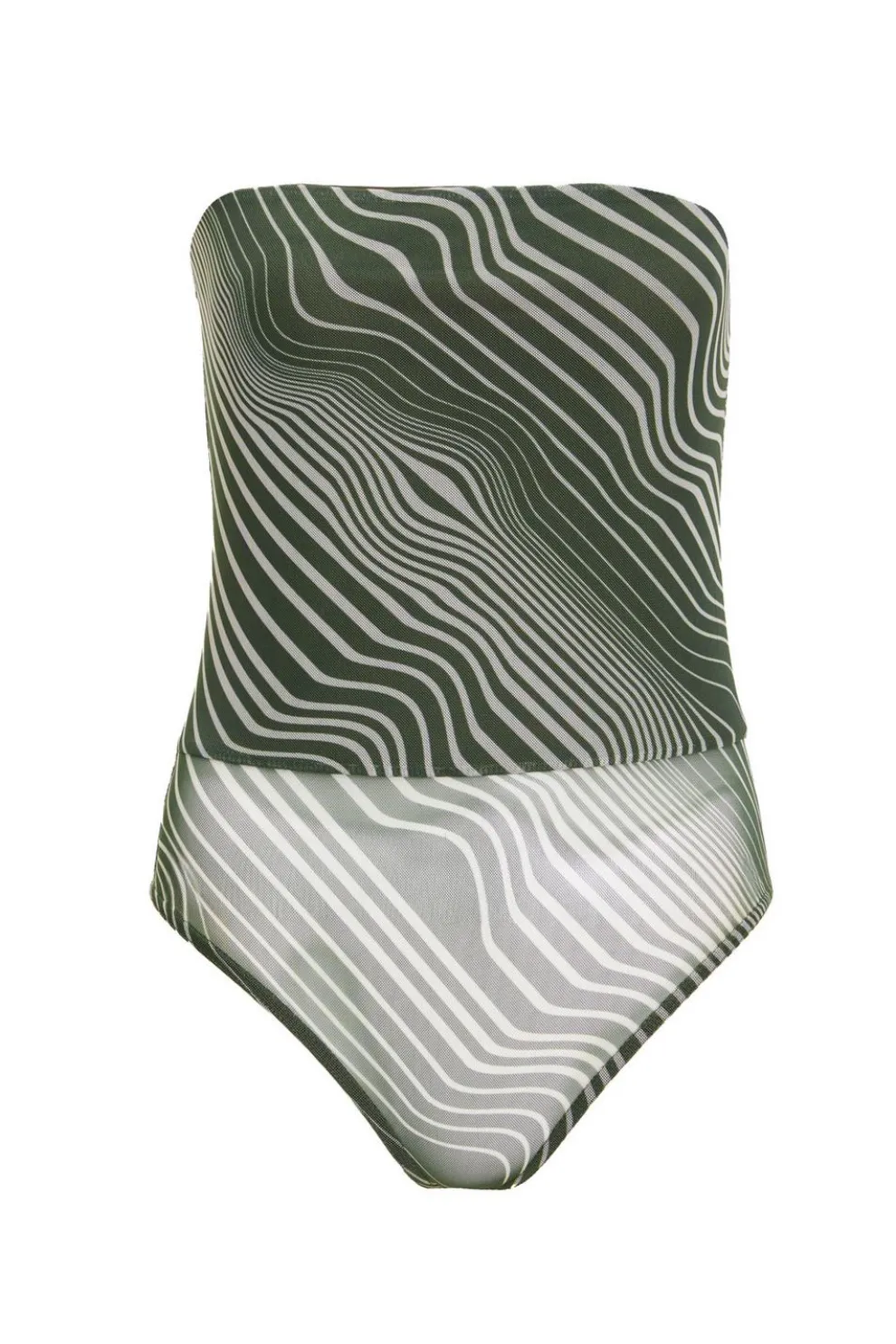 Khaki Mesh Wave Strapless Bodysuit