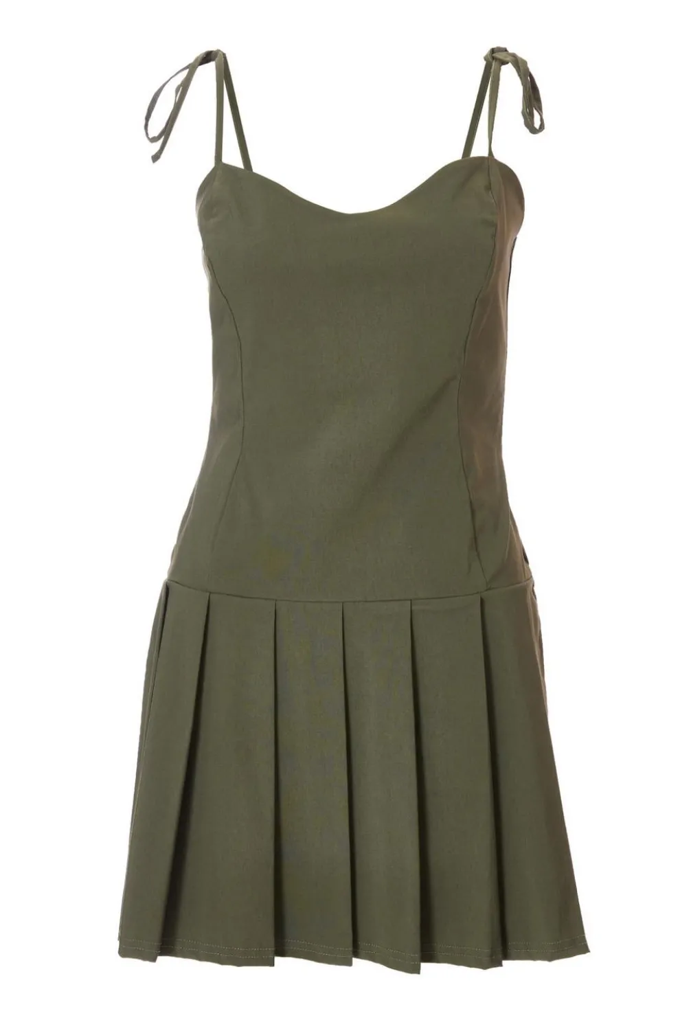 Khaki Pleated Mini Dress