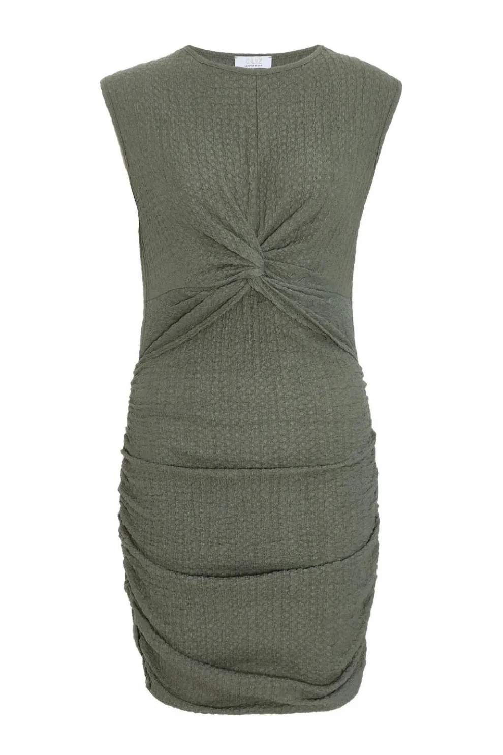Khaki Popcorn Knot Front Bodycon Mini Dress