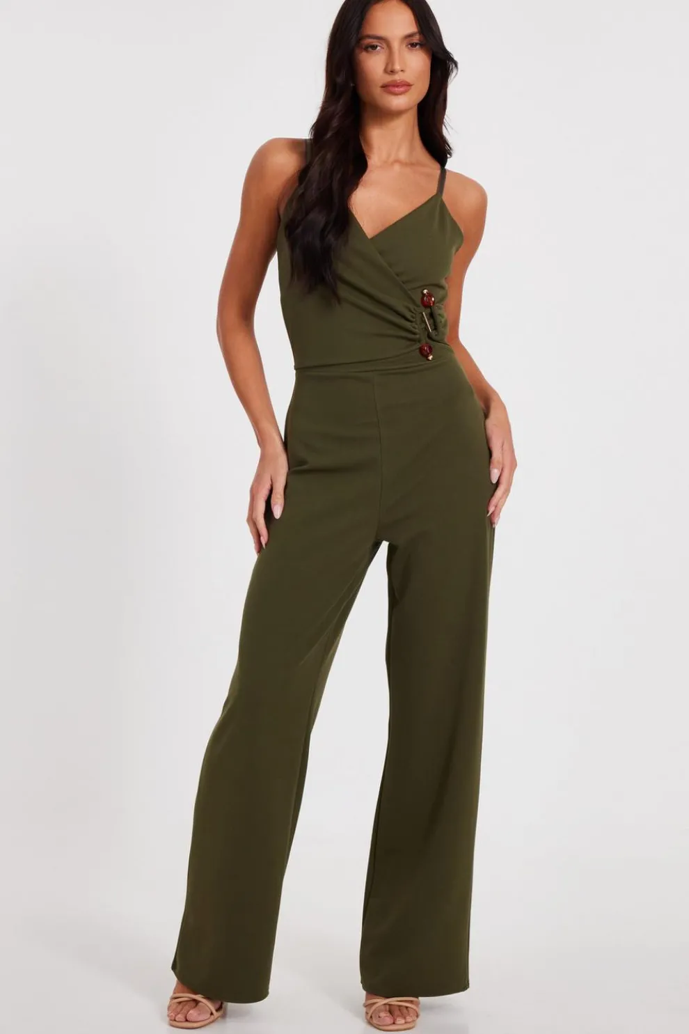 Khaki Strappy Buckle Detail Jumpsuit