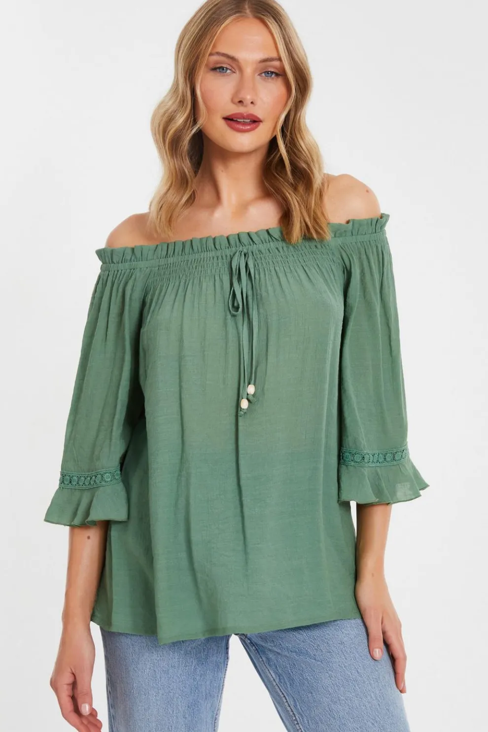 Khaki Textured Bardot Top