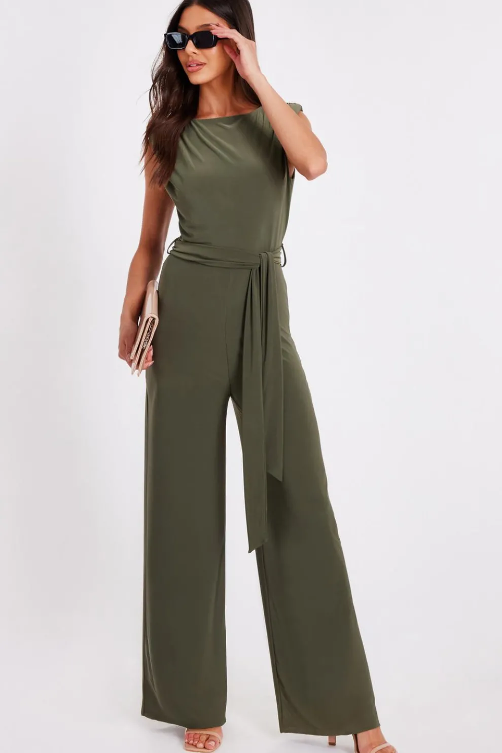 Khaki Tie Waist Jumpsuit