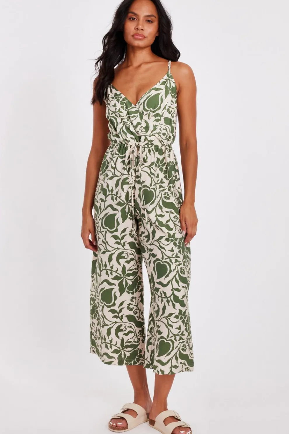 Khaki Tropical Print Jumpsuit