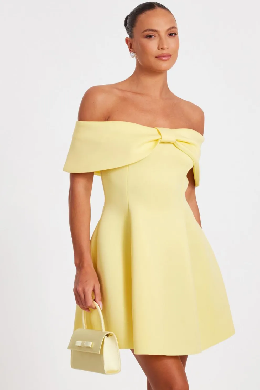 Lemon Bardot Bow Skater Dress