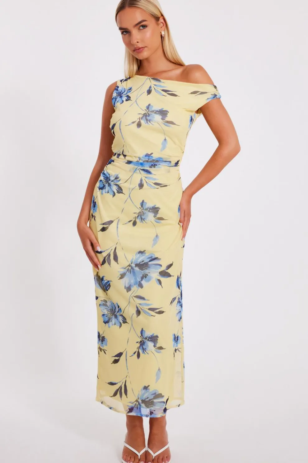 Lemon Floral Drop Sleeve Midaxi Dress