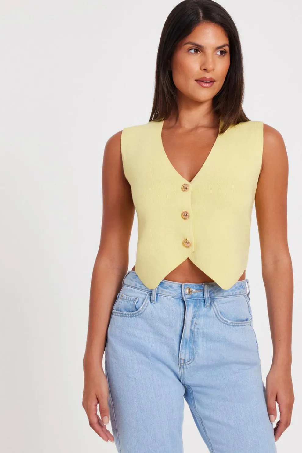 Lemon Knitted Button Front Waistcoat