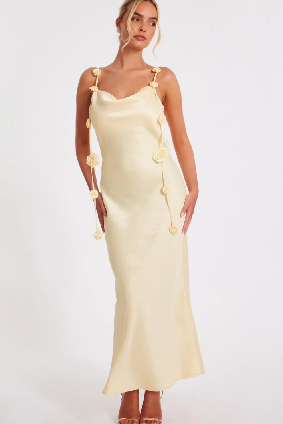 Lemon Satin Midaxi Dress