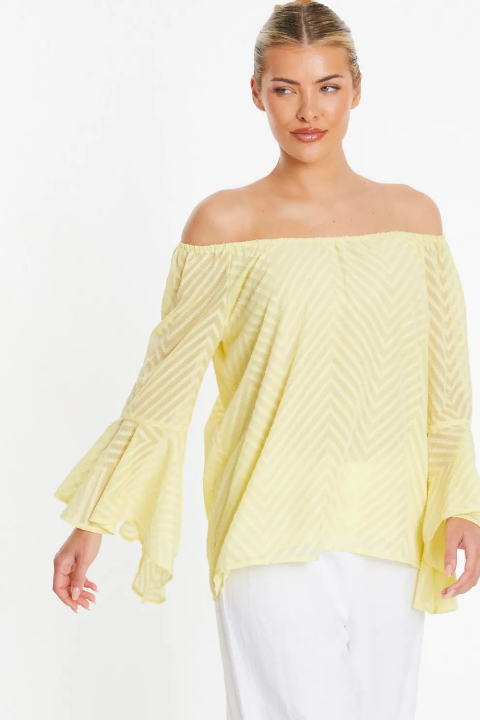 Lemon Textured Chiffon Bardot Top