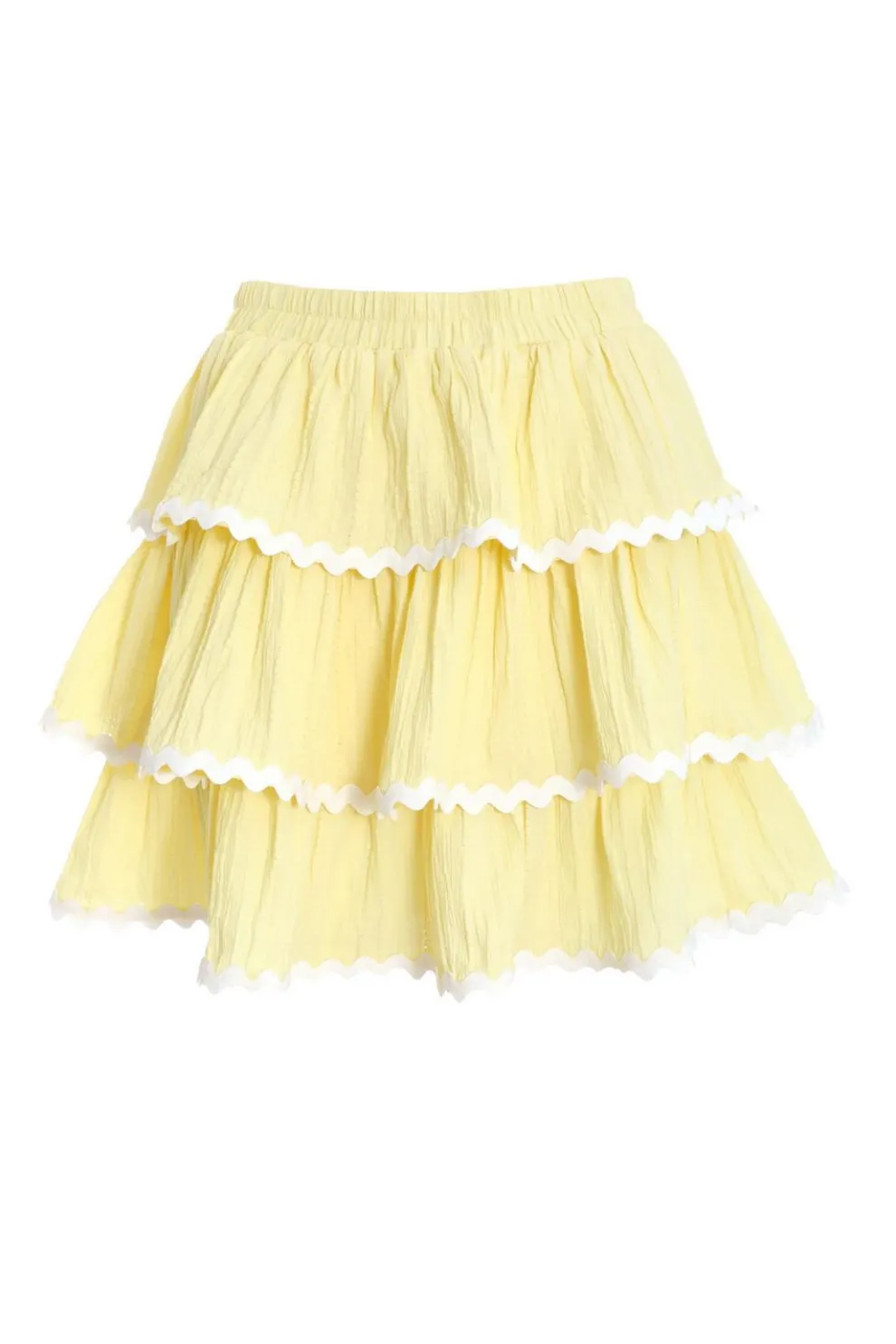 Lemon Wavy Trim Tiered Mini Skirt