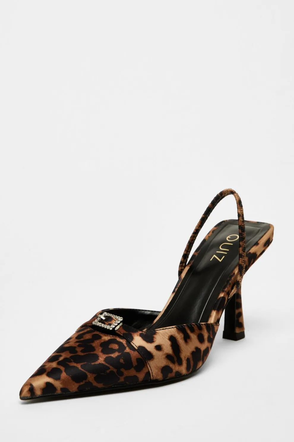 Leopard Print Diamante Buckle Court Heels