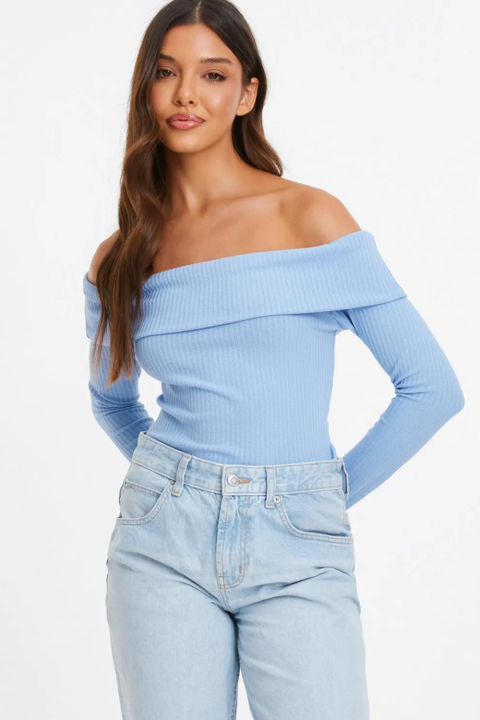Light Blue Bardot Top