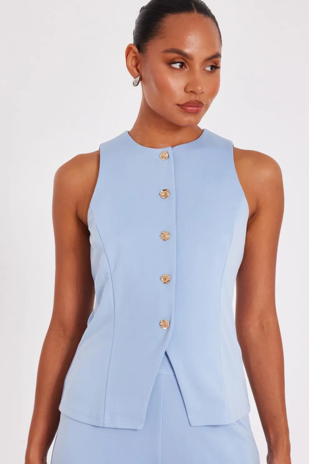 Light Blue Button Front Waistcoat