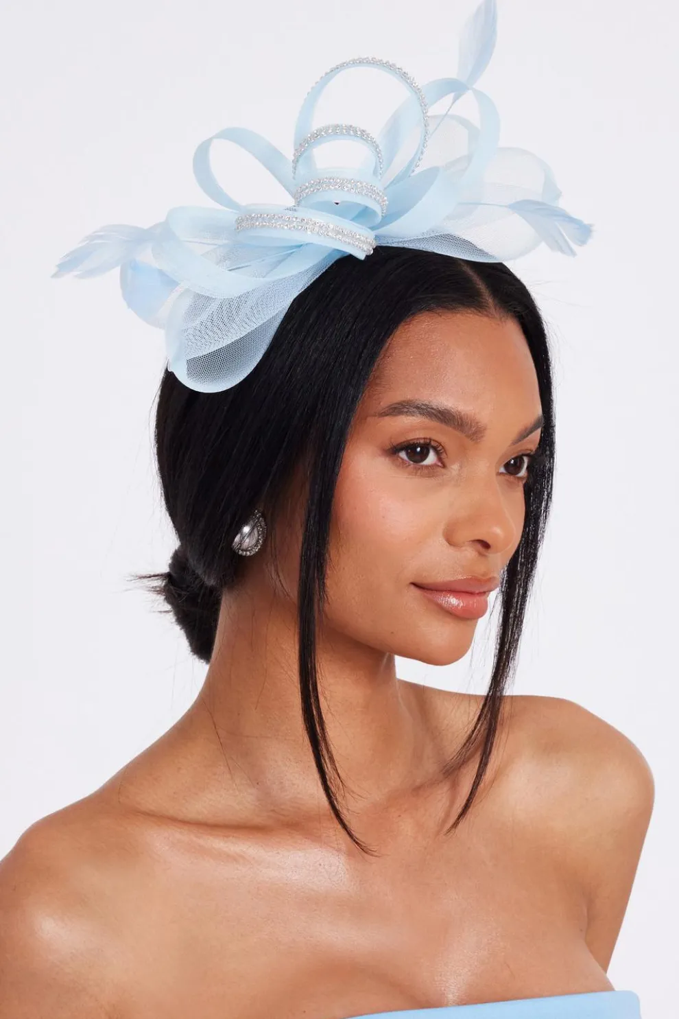 Light Blue Diamante Bow Fascinator