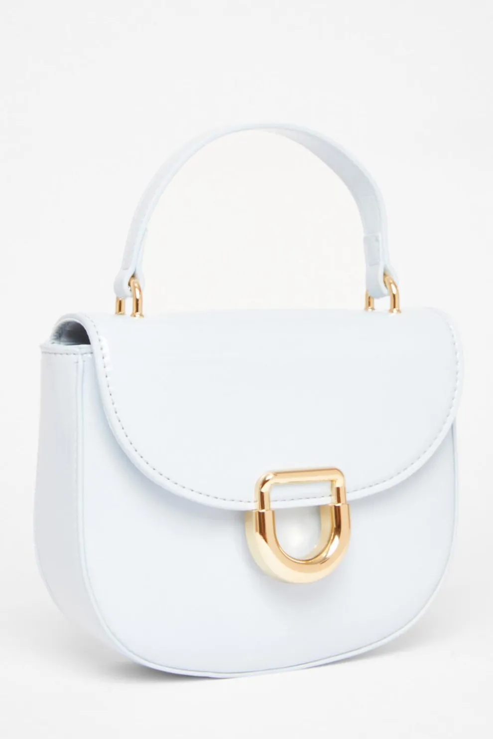 Light Blue Faux Leather Top Handle Bag