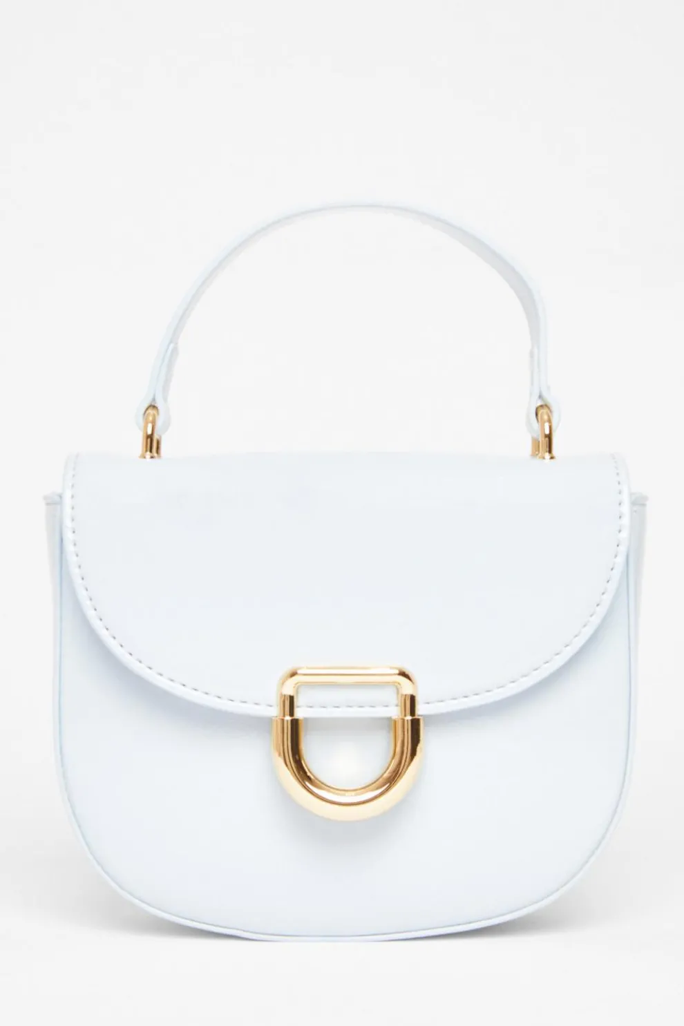 Light Blue Faux Leather Top Handle Bag