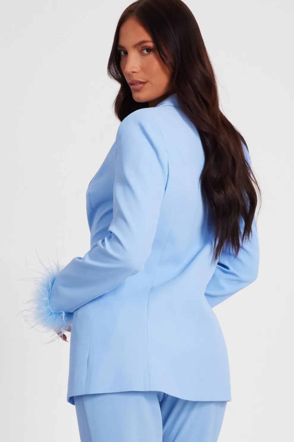 Light Blue Feather Trim Blazer