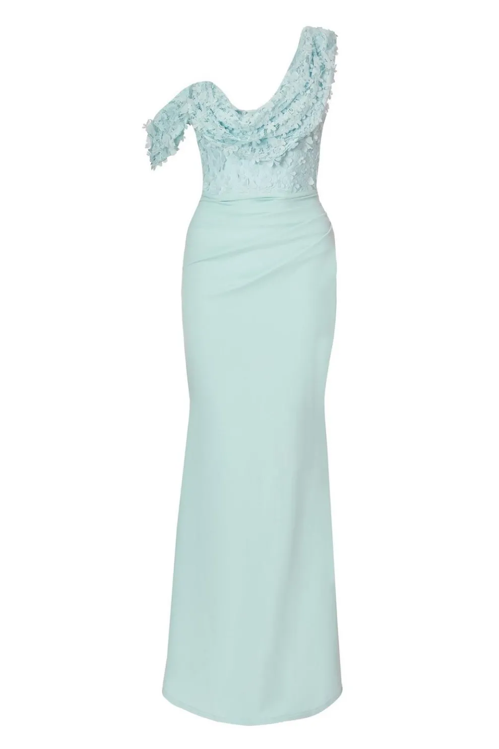 Light Blue Floral Ruched Maxi Dress